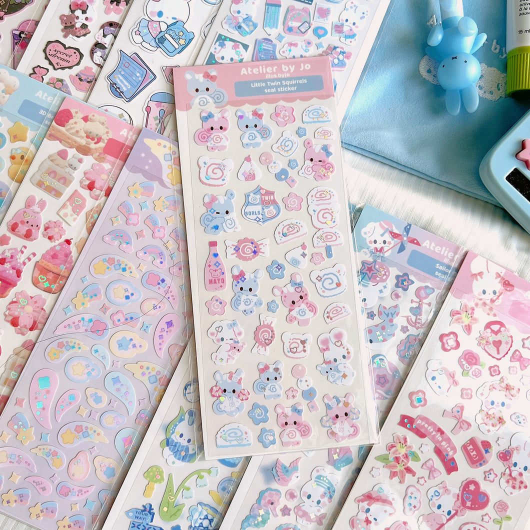 Little Twin Squirrels Deco Sticker Sheet