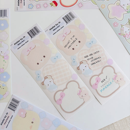 Ribbon Bear Memo Sticker Sheet