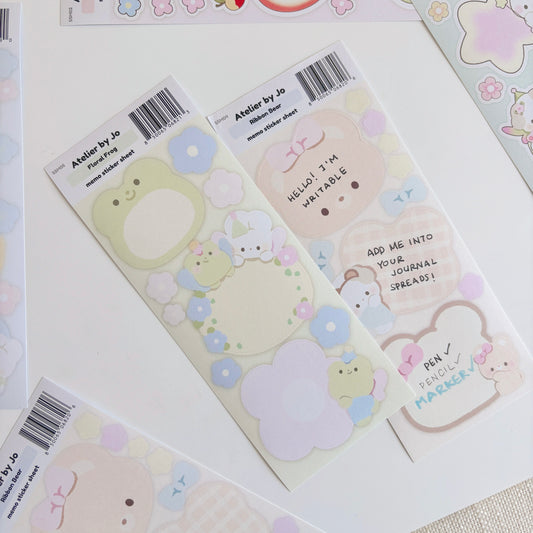 Floral Frog Memo Sticker Sheet