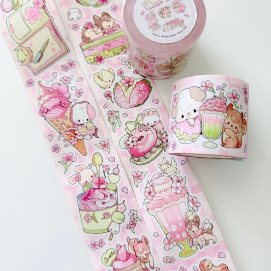 Decorative tape with cute animal and food illustrations on a white background