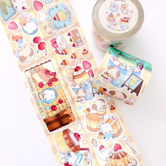 Set of cute cartoon-themed stickers on a white background