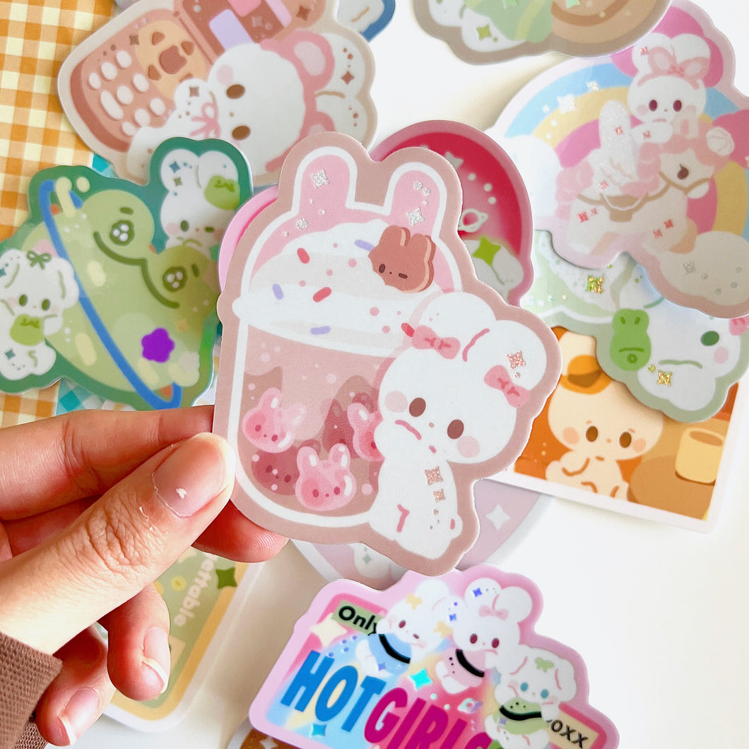 Cotton Pink Boba Vinyl Sticker
